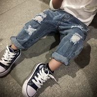 Quần jeans lỗ lửng bé trai và bé gái quần bé 2019 mùa thu quần trẻ em mới - Quần jean chân váy trẻ em