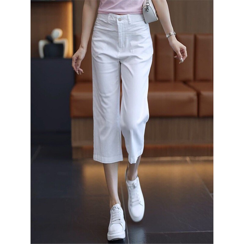 White Petite Cropped Pants for Women, Summer Thin High-Waisted Slimming Loose Straight Casual Pants, Eight-Point Cool Pants White Petite Cropped Pants for Women, Summer Thin High-Waisted Slimming Loose Straight Casual Pants, Eight-Point Cool Pants