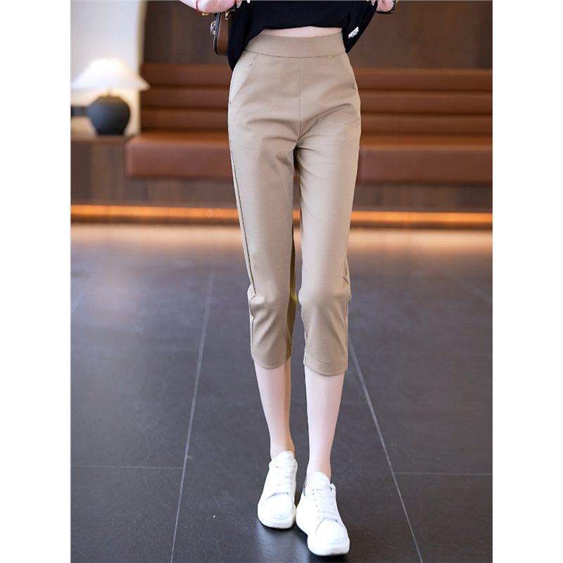 Short Women's Capri Pants, Ladies' Ice Silk Spring/Summer Thin Eight-Point Pants, Elastic Waist, Height-Enhancing, Slimming Nine-Point Pants