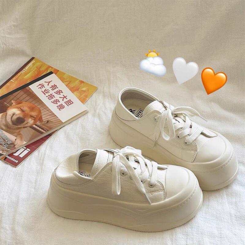 Soft Cowhide ~ Two-Way Wear Height-Increasing Thick-Soled White Sneakers for Women, Chic Versatile Casual Sports Platform Loafers