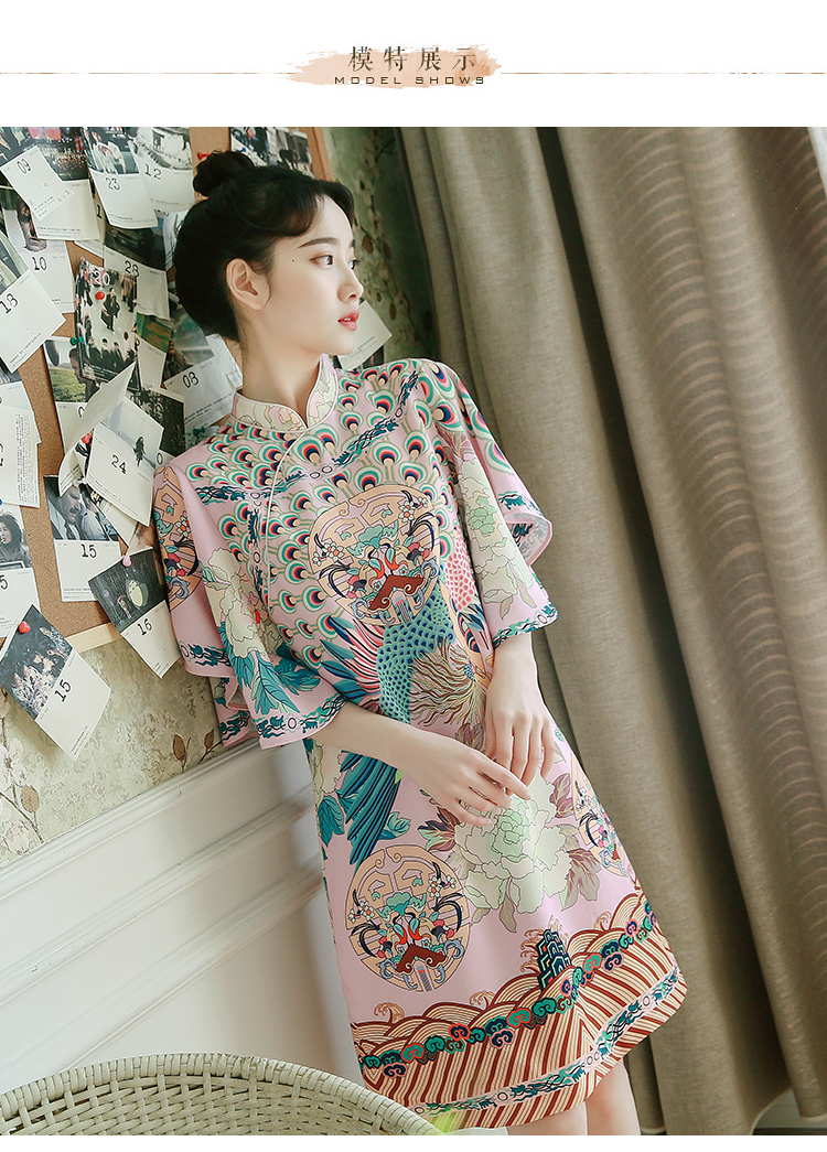 Váy hè mới 2019 cho bà bầu retro size lớn đã được cải tiến phiên bản mỏng của thời trang trẻ trung mẹ con gái kiểu sườn xám Trung Quốc - Áo thai sản áo bầu thu đông