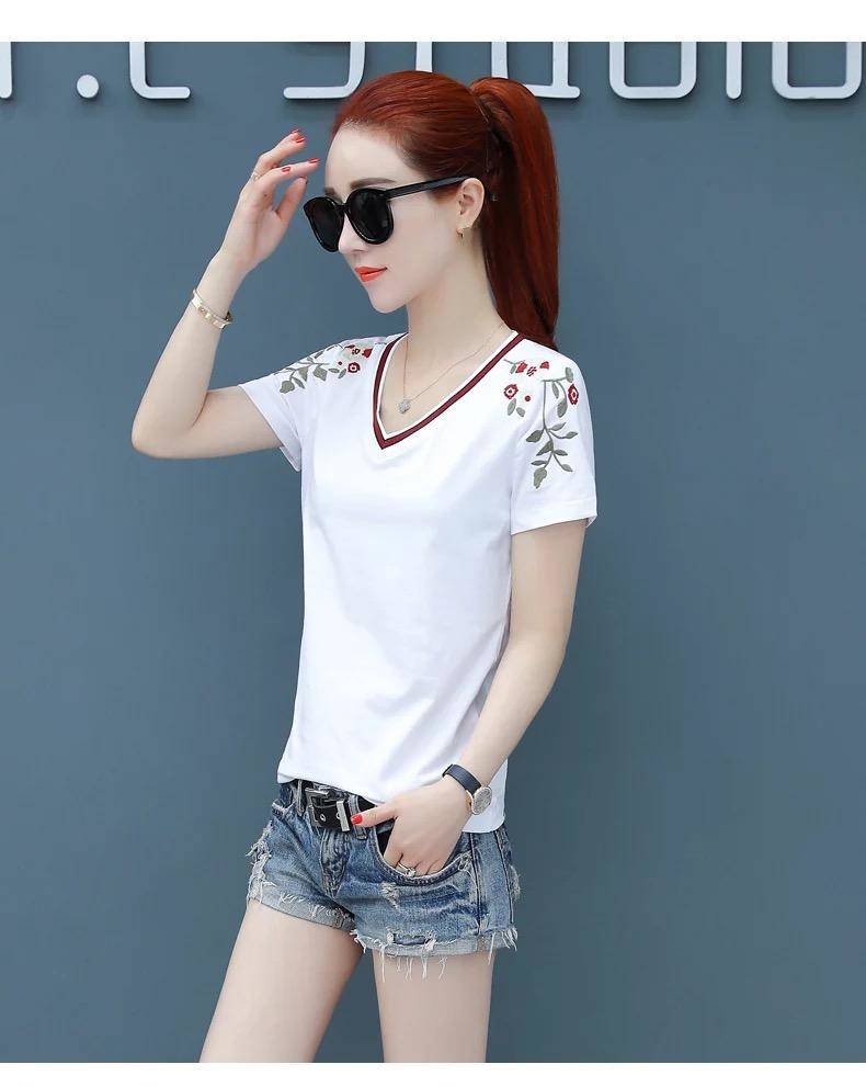 Mùa hè 2019 áo sơ mi nữ mới chạm đáy áo sơ mi nữ tay dài bó sát áo thun cotton cổ chữ V - Áo phông áo phông nữ rộng