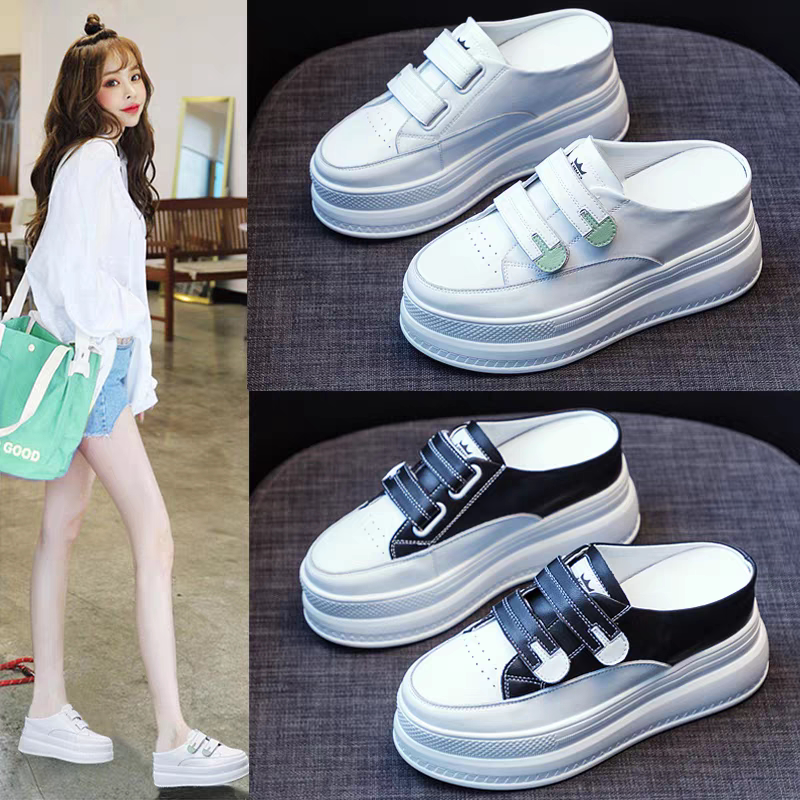 Women's Slip-On Shoes for Outdoor Wear, Fashionable 2026 Spring/Summer New Style, Height-Increasing, Backless, White Half-Slipper, Thick-Soled Platform Shoes Women's Slip-On Shoes for Outdoor Wear, Fashionable 2026 Spring/Summer New Style, Height-Increasing, Backless, White Half-Slipper, Thick-Soled Platform Shoes