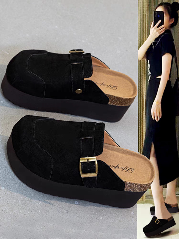 Women's Slip-On Mules for Spring and Autumn, Backless Birkenstock-Style Shoes, Platform Thick-Soled Lazy Slippers with Hidden Height Increase Women's Slip-On Mules for Spring and Autumn, Backless Birkenstock-Style Shoes, Platform Thick-Soled Lazy Slippers with Hidden Height Increase