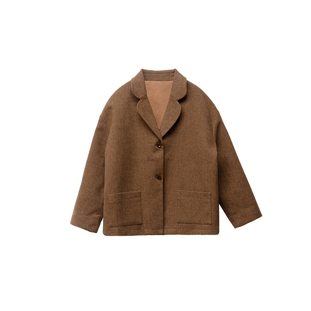 Moss Retro Blazer ໂບຮານຂອງແມ່ຍິງ British Brown Herringbone Pattern Short Loose Versatile Lapel Top GOODTIME