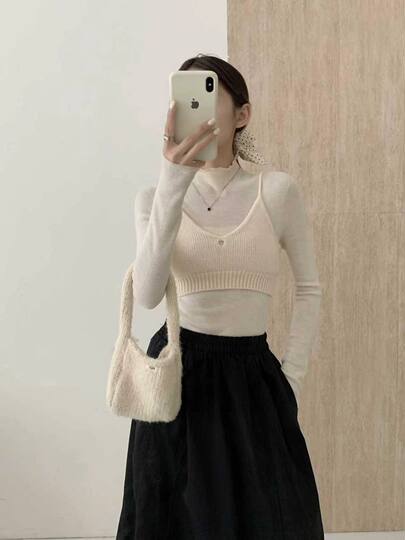 Stacking artifact knitted vest 2025 autumn and winter Korean style fashion versatile short suspender wear v-neck top