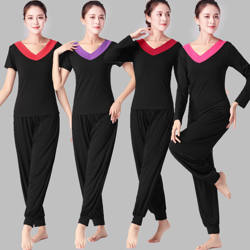 Yoga Suit Large Size Fat mm Suit Spring Long Sleeve Loose Modal Middle-aged and Elderly Square Dance Exercise Fitness Suit