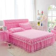 Công chúa phong cách trải giường váy lá sen ren bông giường bìa trượt 1.8m1.5 mét dày màu hồng ren bedspread - Váy Petti