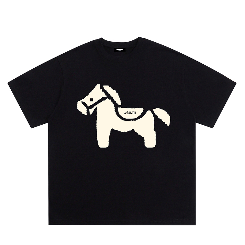 We11Done Cdg American Fashion Brand Welldone Pony Print Men's and Women's Heavy-Duty Loose-Fitting Pure Cotton Short-Sleeved T-Shirt