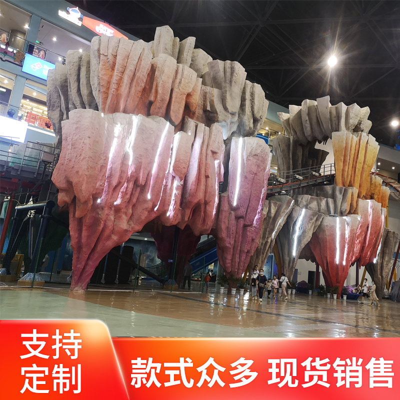 On-site production of large fake mountain stone building projects Business Street Square MeChen installations landscaping sculptures custom-made