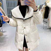 2021 winter sweetness small and fragrant wind navy collar down jacket woman mid-length light black and white magogue down jacket warm