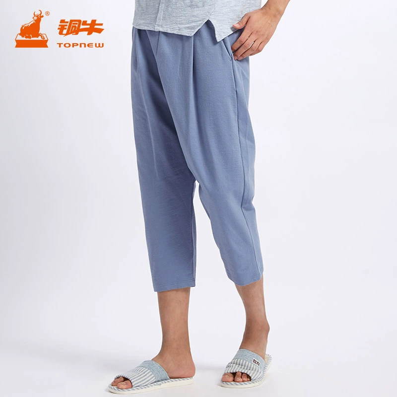 Tongniu BLESS series 2019 mùa xuân mới thời trang đồ ngủ nam Inseam quần dài ở nhà quần cắt NK059 - Quần tây