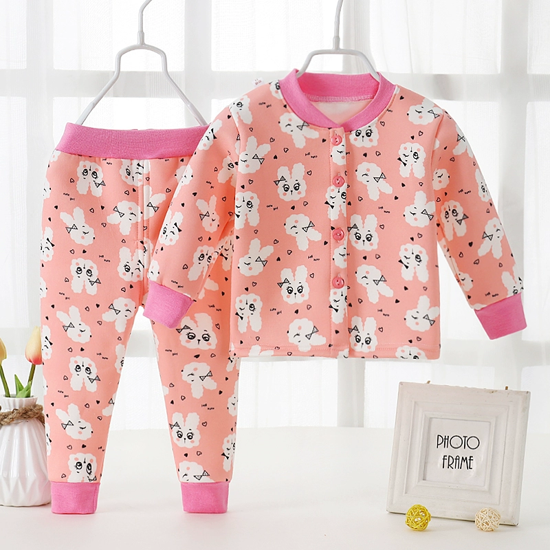 Bộ đồ ấm cho bé mùa thu đông dày cộng với quần nhung mùa thu 0-2-3 tuổi cotton nam cộng với đồ ngủ bằng nhung quần áo lót bé gái cao cấp