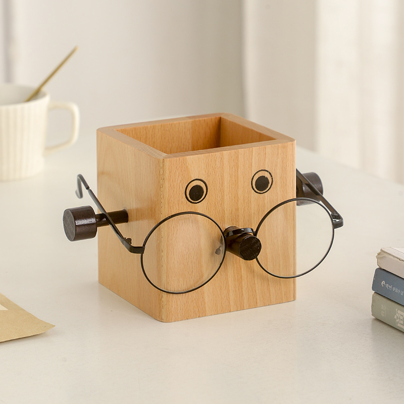 Creative Wooden Pen Holder with Eye-Shaped Stand, Integrated Office Stationery Storage Box, Desktop Organizer, Decorative Item, Teacher Gift Creative Wooden Pen Holder with Eye-Shaped Stand, Integrated Office Stationery Storage Box, Desktop Organizer, Decorative Item, Teacher Gift