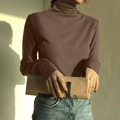 Double-sided de velvet long-sleeved inner jacket autumn and winter new skinny Western style high-neck warm T-shirt inner super fire top tide