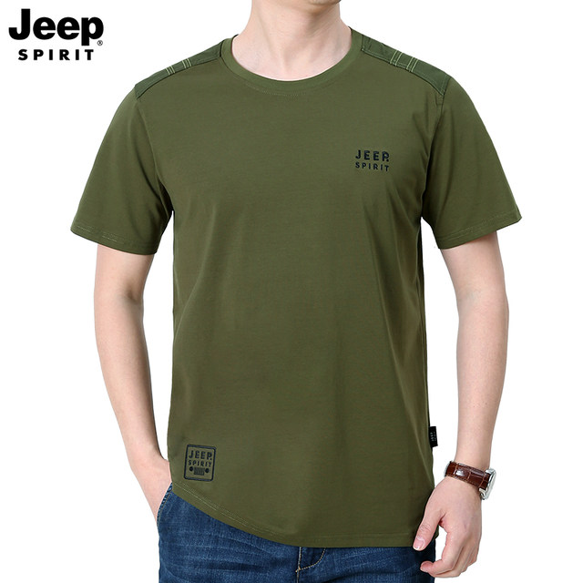 jeep men's flagship store official brand official website summer men's pure cotton round neck loose large size short-sleeved T-shirt