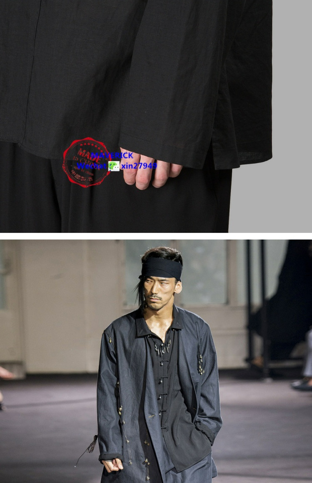 LT.yohji Yamamoto Wind Show look5 áo sơ mi vải cotton mới của Trung Quốc áo sơ mi cổ điển lỏng lẻo áo sơ mi xanh dương