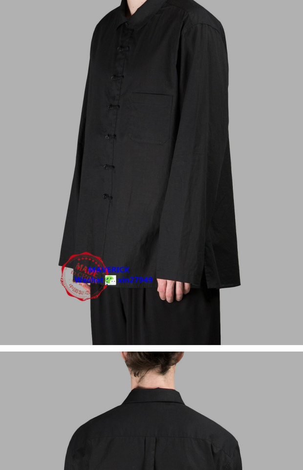 LT.yohji Yamamoto Wind Show look5 áo sơ mi vải cotton mới của Trung Quốc áo sơ mi cổ điển lỏng lẻo áo sơ mi xanh dương