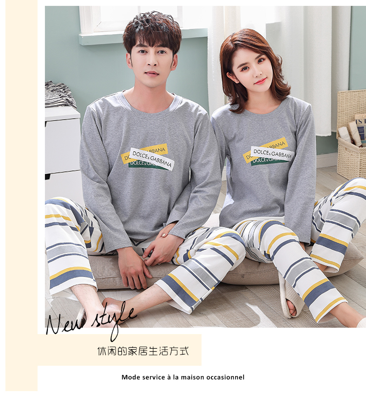 Bộ đồ ngủ mùa xuân và mùa thu cho nam và nữ áo kiểu nữ