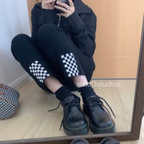 Everything in stock can be checkerboard checkerboard cuff embroidered curly high stretch comfortable black cropped straight jeans