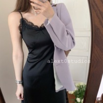 Spot richest man made foreign girl Black thin lace stitching sexy suspender dress inside and outside