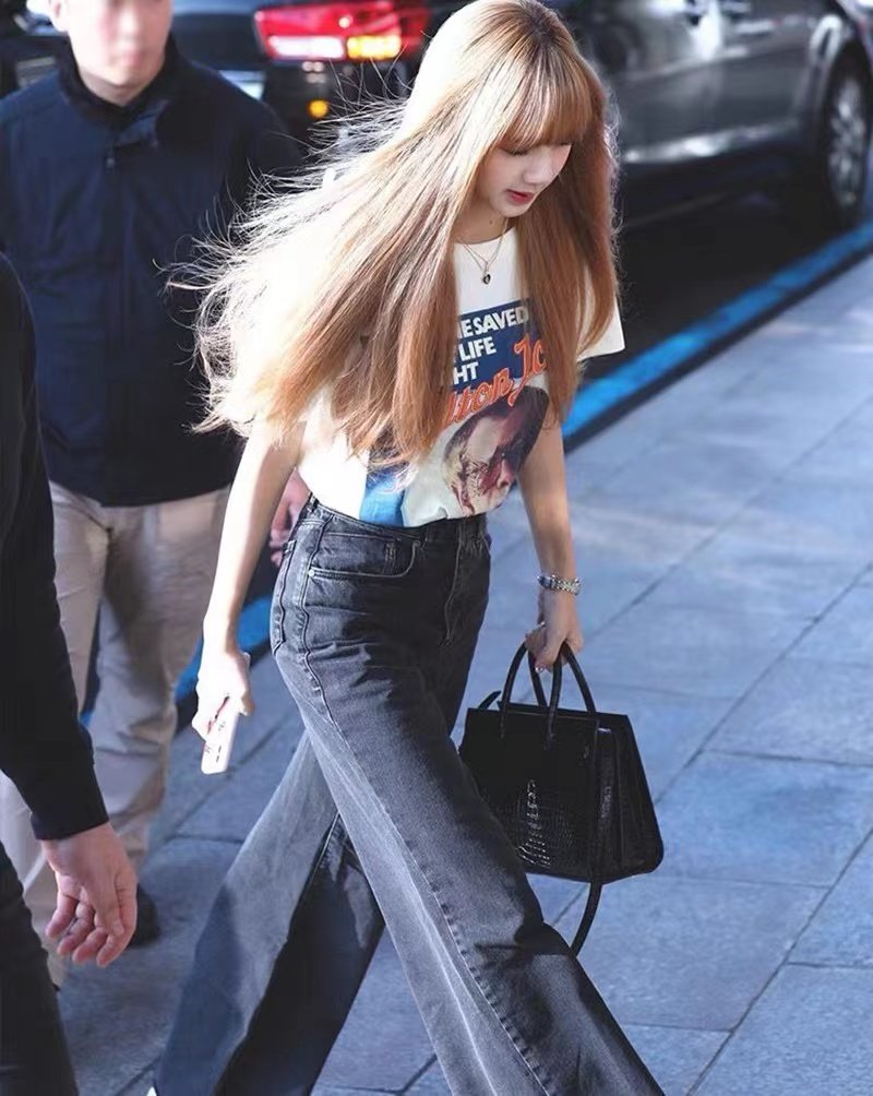 Spot good soft one pants lisa with the same waist tapered layer washed black ash straight cylinder elastic denim jeans grab in the middle waist