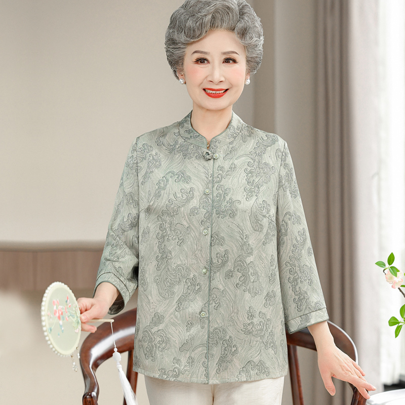 Chinese Style Grandma Spring and Summer Three-Quarter Sleeve Shirt Fashionable Elderly Women's Shirt 2026 New Model for Seniors Chinese Style Grandma Spring and Summer Three-Quarter Sleeve Shirt Fashionable Elderly Women's Shirt 2026 New Model for Seniors