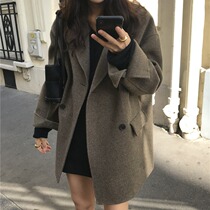 Double-sided cashmere coat womens short model 2020 new high-end suit collar double-breasted slim large size woolen jacket
