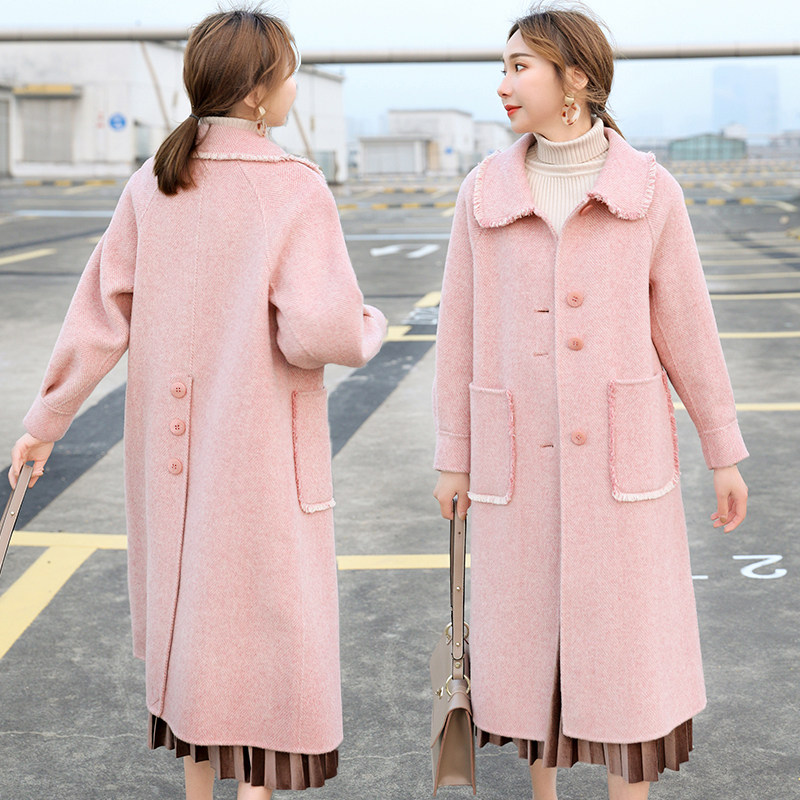 Anti-season herringbone pattern double-sided cashmere coat women's mid-length 2023 new loose A-line high-end double-sided woolen coat