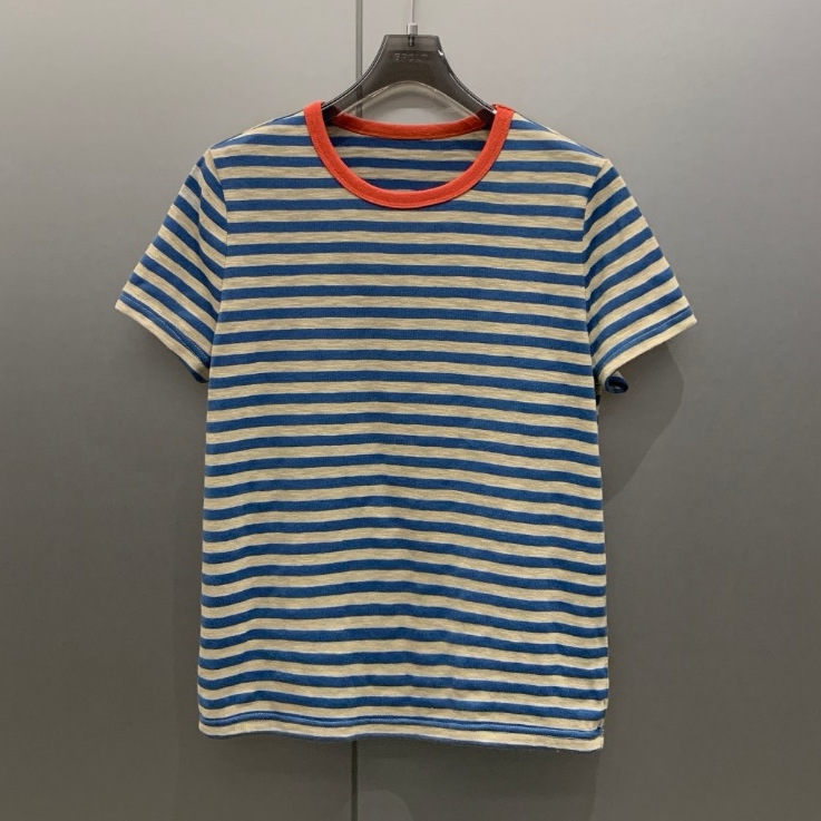 Retro Sea Soul Style |    Contrast Color Collar Stripesd Summer Breathable Short-Sleeved T-Shirt for Women T9225