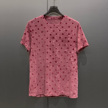 ການອອກແບບ retro ແບບສະບາຍໆ polka dot print summer breathable stretch t-shirt for women t9216