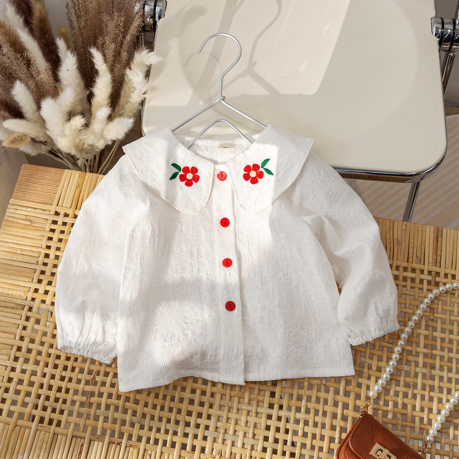 Sweetheart Baba Boy Clothing Girl Flowers Embroidered Shirt 2022 Spring Autumn New Women's Baby Korean Version Minimalist Shirt