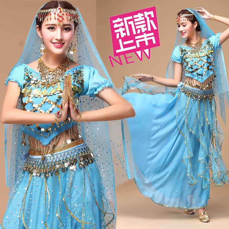 New Belly Dance Suit Practice Suit Indian Dance Dress Performance Wave Skirt Short Sleeve Long Skirt Dance Suit-Taobao
