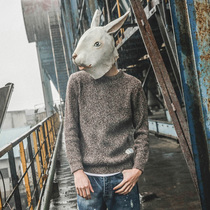 LMTNZD spring and summer original solid color wild round neck casual sweater Japanese retro thickened tide slim pullover men