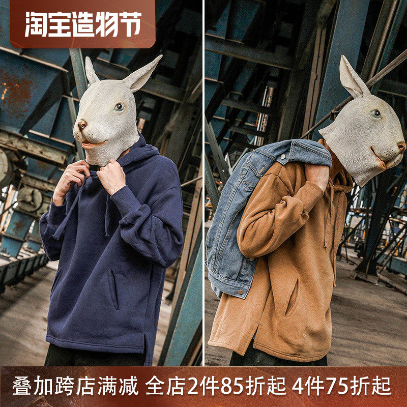 LMTNZD spring and summer hooded sweatshirt men's loose crew neck student solid color Korean version of the tide casual pullover hoodie top