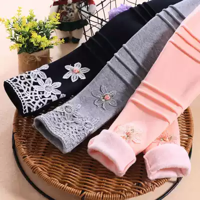 Girls plus velvet pants autumn and winter new warm one wearing thick children's trousers foreign pie medium thick cotton