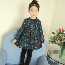 Girls floral dress plus velvet autumn and winter Korean childrens winter skirt pure cotton baby princess skirt Western style childrens clothing
