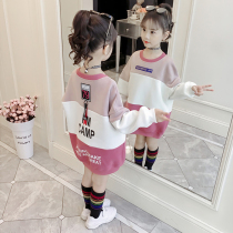 Girls  mid-length sweater round neck 2021 spring super Western style new childrens pullover Korean loose jacket