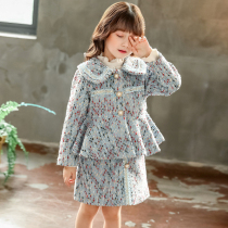 Childrens suit girls autumn and winter 2021 new small fragrance woolen coat coat dress two-piece princess