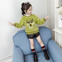Girls plus velvet thickening bottoming shirt Western style autumn and winter 2021 Korean version of the new Zhongda childrens sweater womens long-sleeved top