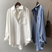 White shirt female design sense minority spring and autumn French chic tianse top hanging casual large size long sleeve shirt