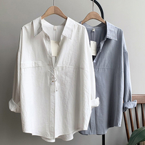 White shirt female design sense minority spring and autumn Korean version wear loose Joker retro Hong Kong long sleeve jacket