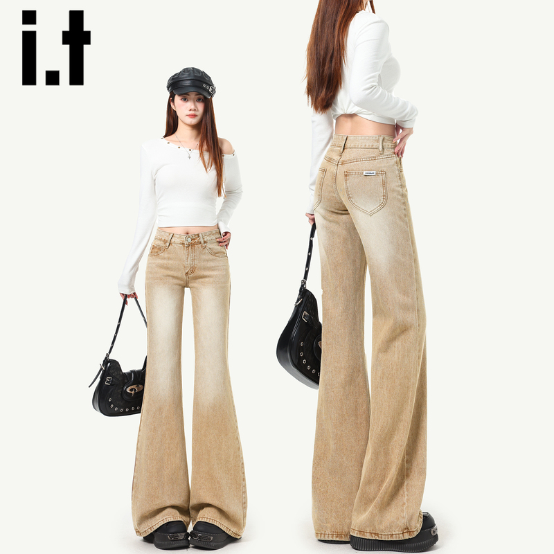 Chocoolate Khaki Flared Jeans for Women 2026 New Summer Slim Fit Low-Waist Flared Pants
