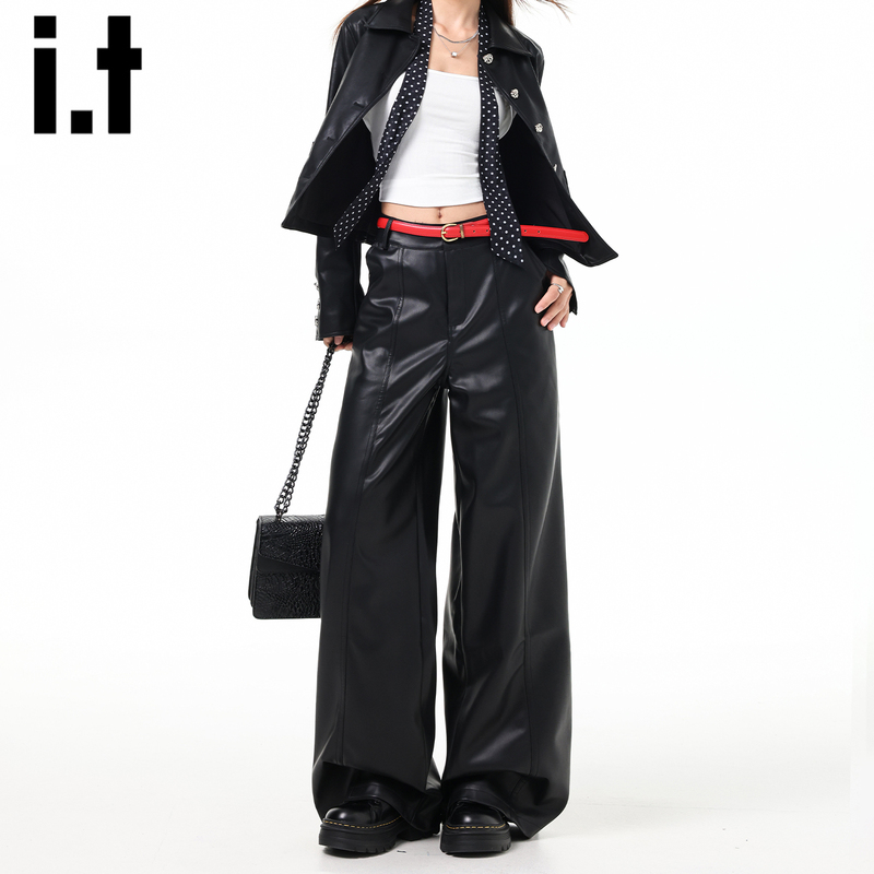 Chocoolate Black Pu Leather Pants Casual Pants for Women 2026 New Autumn Straight High-Waisted Loose Wide-Leg Pants Chocoolate Black Pu Leather Pants Casual Pants for Women 2026 New Autumn Straight High-Waisted Loose Wide-Leg Pants