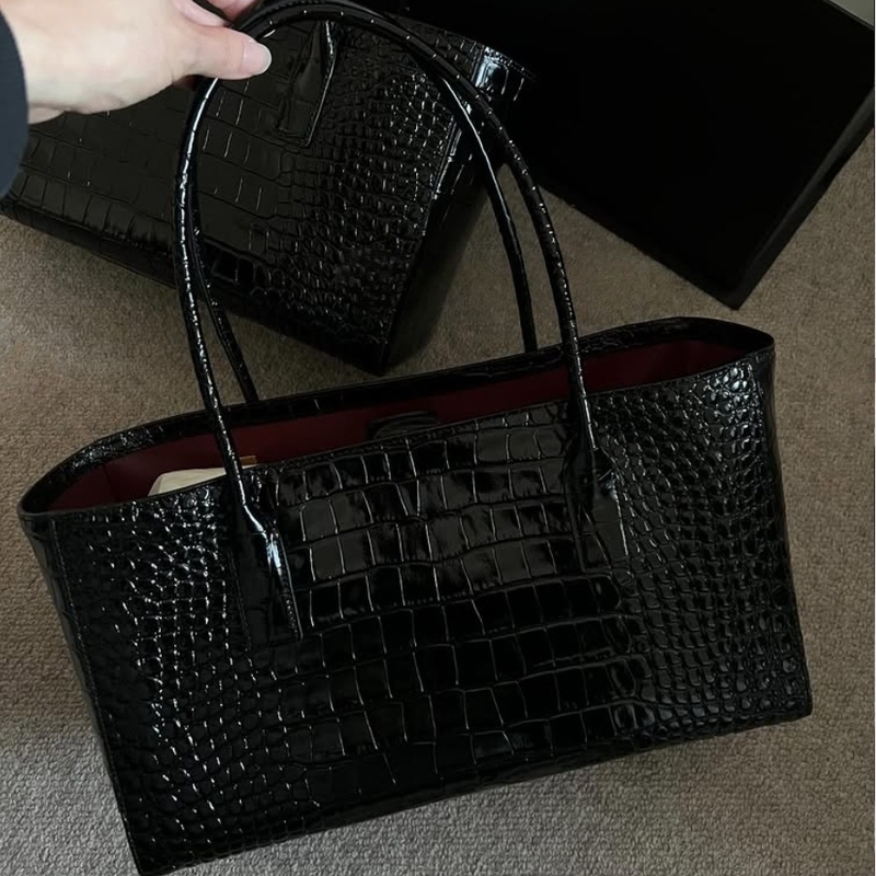 Banmei Selection 26S Crocodile Pattern Imported Cowhide Tote Large Capacity Genuine Leather Glossy Tote Handbag Shoulder Bag for Women