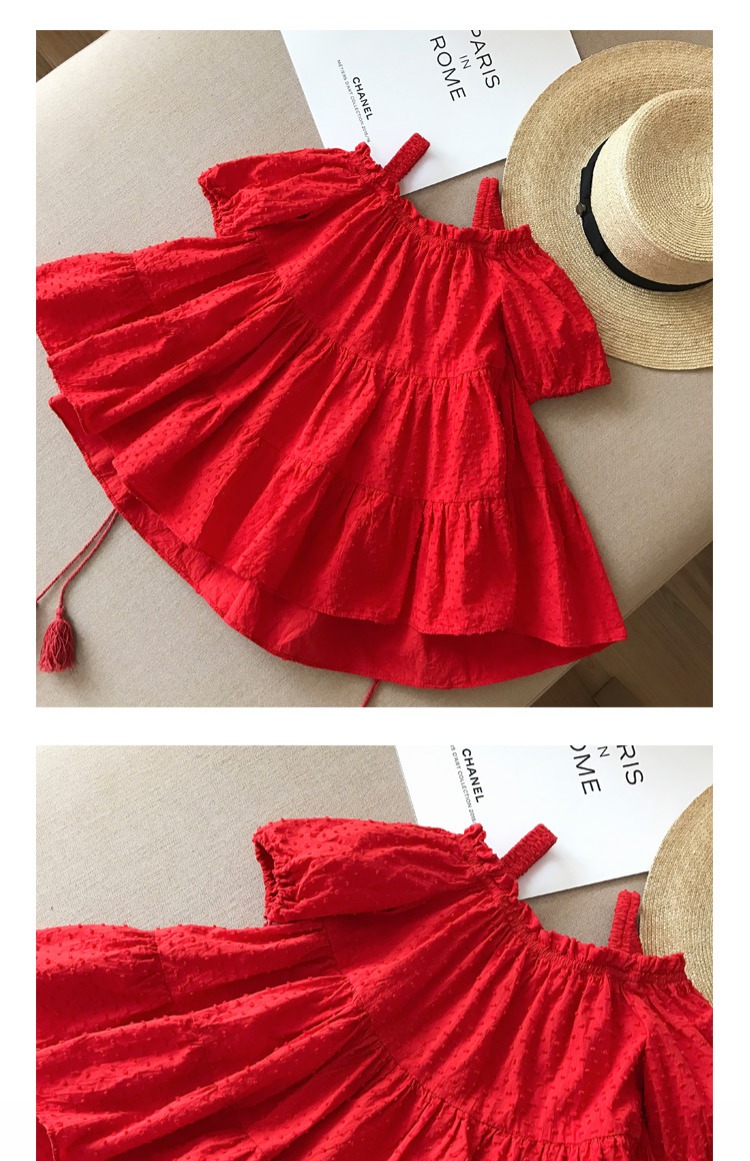 Sauce mẹ nhà quyến rũ màu đỏ cam mùa hè jacquard lỏng công chúa kỳ nghỉ ăn mặc mẹ và con gái gia đình mặc đồ gia đình đi biển