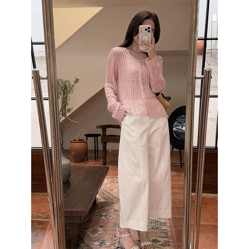 Qiu Yingying Hela Aomi "Mermaid Cardigan" Lyocell Elegant Hollow Versatile Cardigan Knitwear