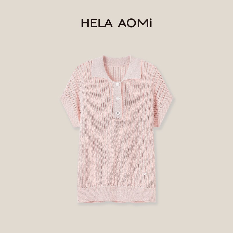 Qiu Yingying [in Stock] "Japanese Imported Polo Washi Paper" Vertical Ribbed Hollow Breathable Short-Sleeve Knit Shirt