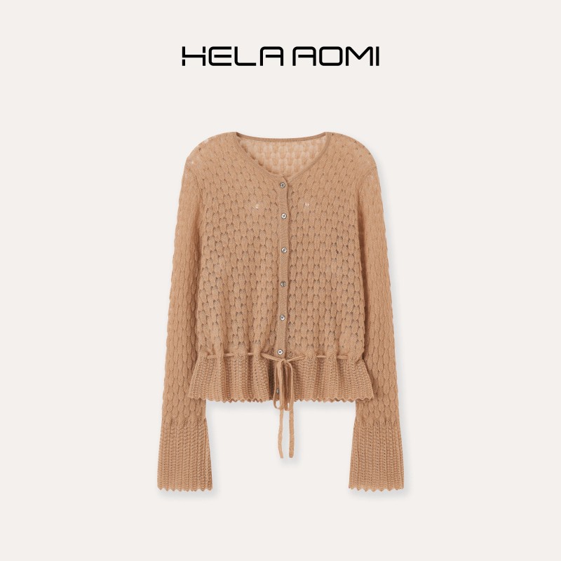 Qiu Yingying's "Embossed Feather" Merino Wool Lyocell Alpaca Wool Gentle Style Lace Trim Long-Sleeve Knit Top for Women Qiu Yingying's "Embossed Feather" Merino Wool Lyocell Alpaca Wool Gentle Style Lace Trim Long-Sleeve Knit Top for Women