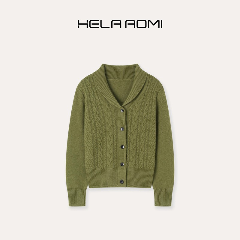 Qiu Yingying "Green Fruit Collar Twist" Wool, Rabbit Fur, Camel Hair Single-Breasted Long-Sleeve Knitted Cardigan Sweater Coat Qiu Yingying "Green Fruit Collar Twist" Wool, Rabbit Fur, Camel Hair Single-Breasted Long-Sleeve Knitted Cardigan Sweater Coat
